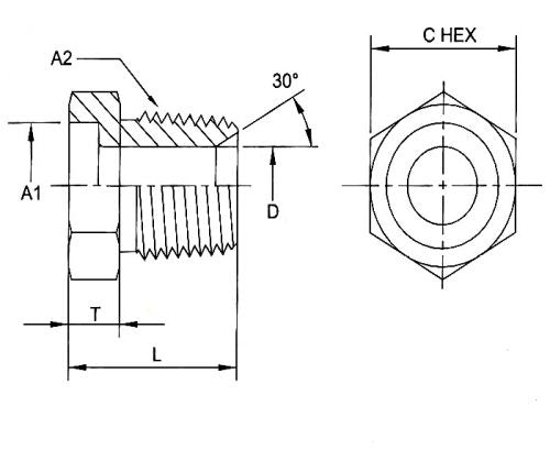 0404-24-24-SS : OneHydraulics Straight Stainless Bored Adapter, 1.508 (-24) Bore Hole x 1-1/2-11-1/2 (-24) Male NPTF