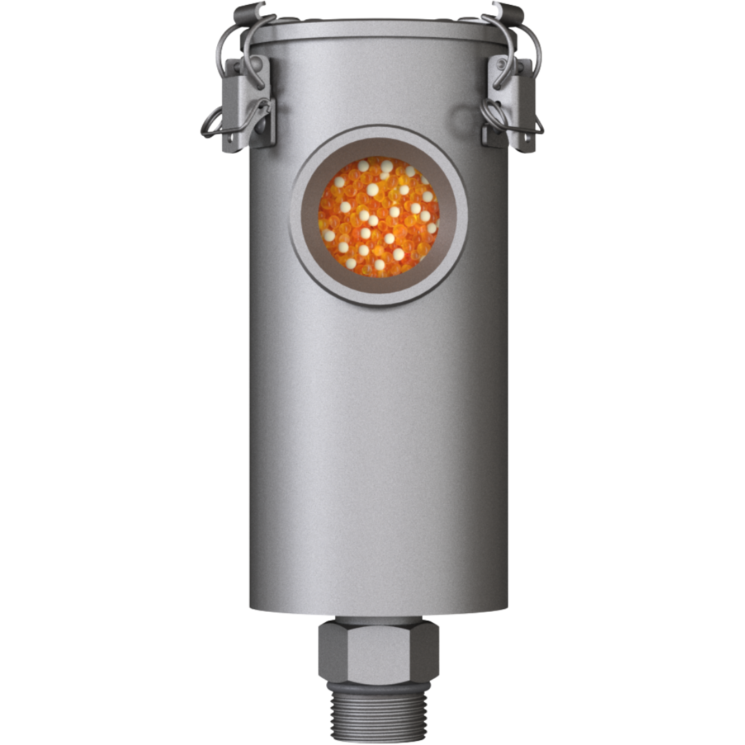 ME-RV 2L N1"m : Giebel ME-RV Desiccant ATEX Stainless Breather Dryer, Refillable, With Check Valves, 51-200 ml Water Capacity, FKM Seals, 3-Micron Paper Filter, 1" Male NPT