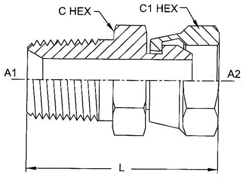 1404-06-08 : OneHydraulics Straight Steel Swivel Adapter, 3/8-18 (-06) Male NPTF x 1/2-14 (-08) Female NPSM, 3500psi