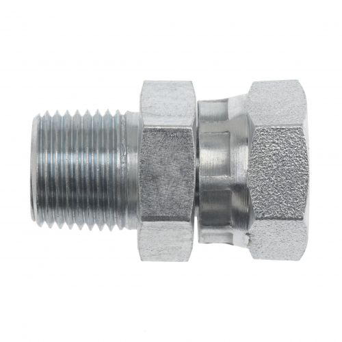 1404-06-08 : OneHydraulics Straight Steel Swivel Adapter, 3/8-18 (-06) Male NPTF x 1/2-14 (-08) Female NPSM, 3500psi