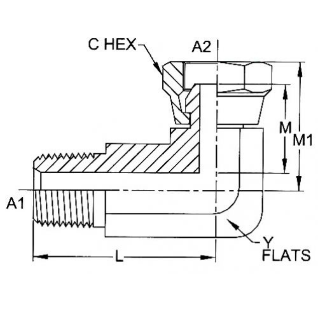 1501-L-02-02-FG : OneHydraulics 90-Degree Steel Long Adapter, 1/8-27 (-02) Male NPTF x 1/8-27 (-02) Female NPSM Swivel, 5000psi