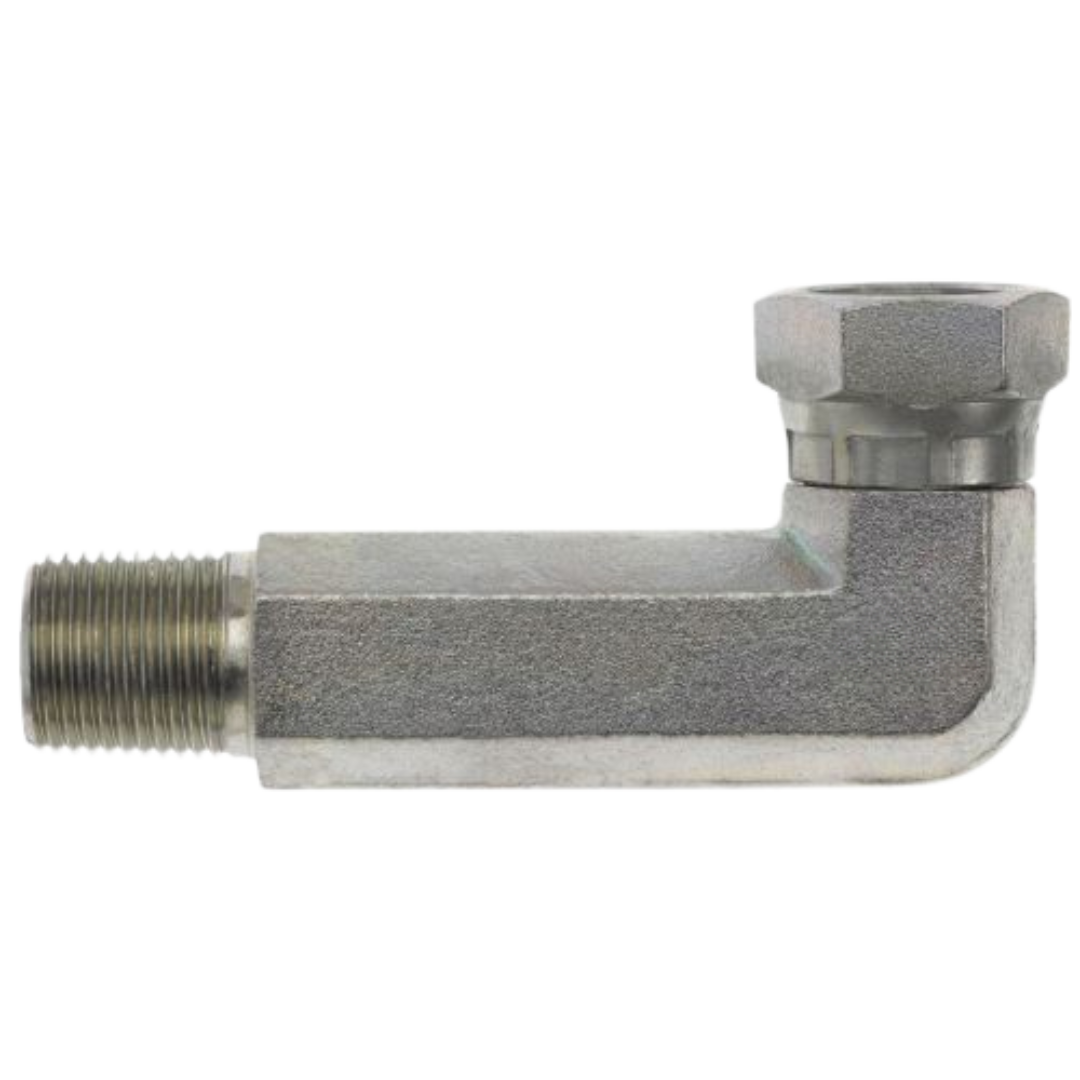 1501-L-02-02-FG : OneHydraulics 90-Degree Steel Long Adapter, 1/8-27 (-02) Male NPTF x 1/8-27 (-02) Female NPSM Swivel, 5000psi