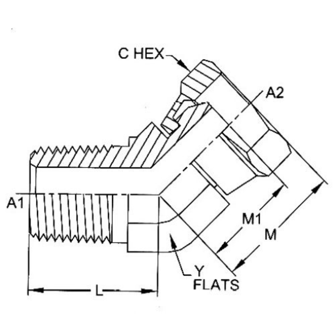 1503-04-04-SS : OneHydraulics 45-Degree Stainless Adapter, 1/4-18 (-04) Male NPTF x 1/4-18 (-04) Female NPSM Swivel, 6000psi