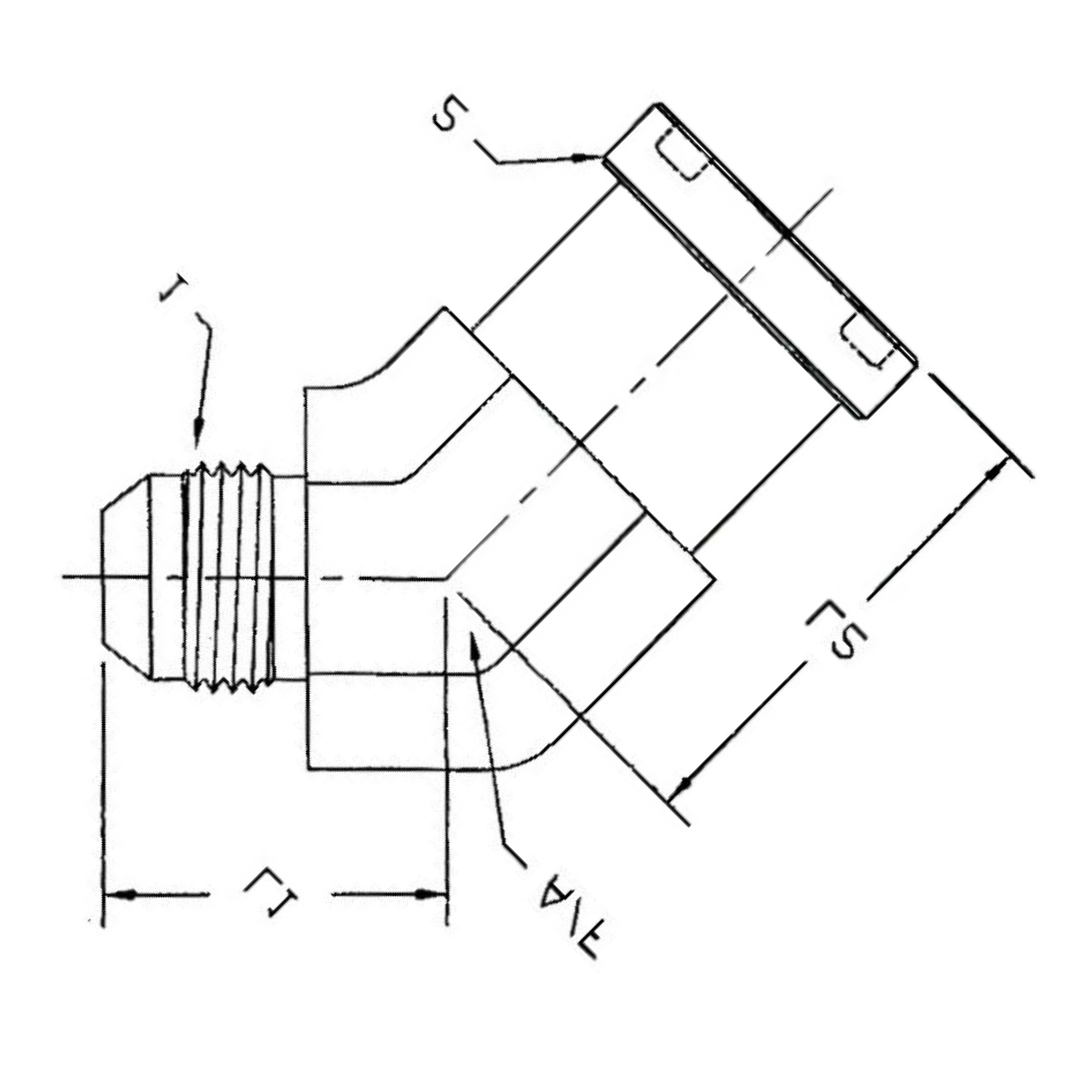1703-16-16-FG : OneHydraulics 45-Degree Forged Steel Adapter, 1-5/16-12 (-16) Male JIC x 1" (-16) Code 61 Flange Head