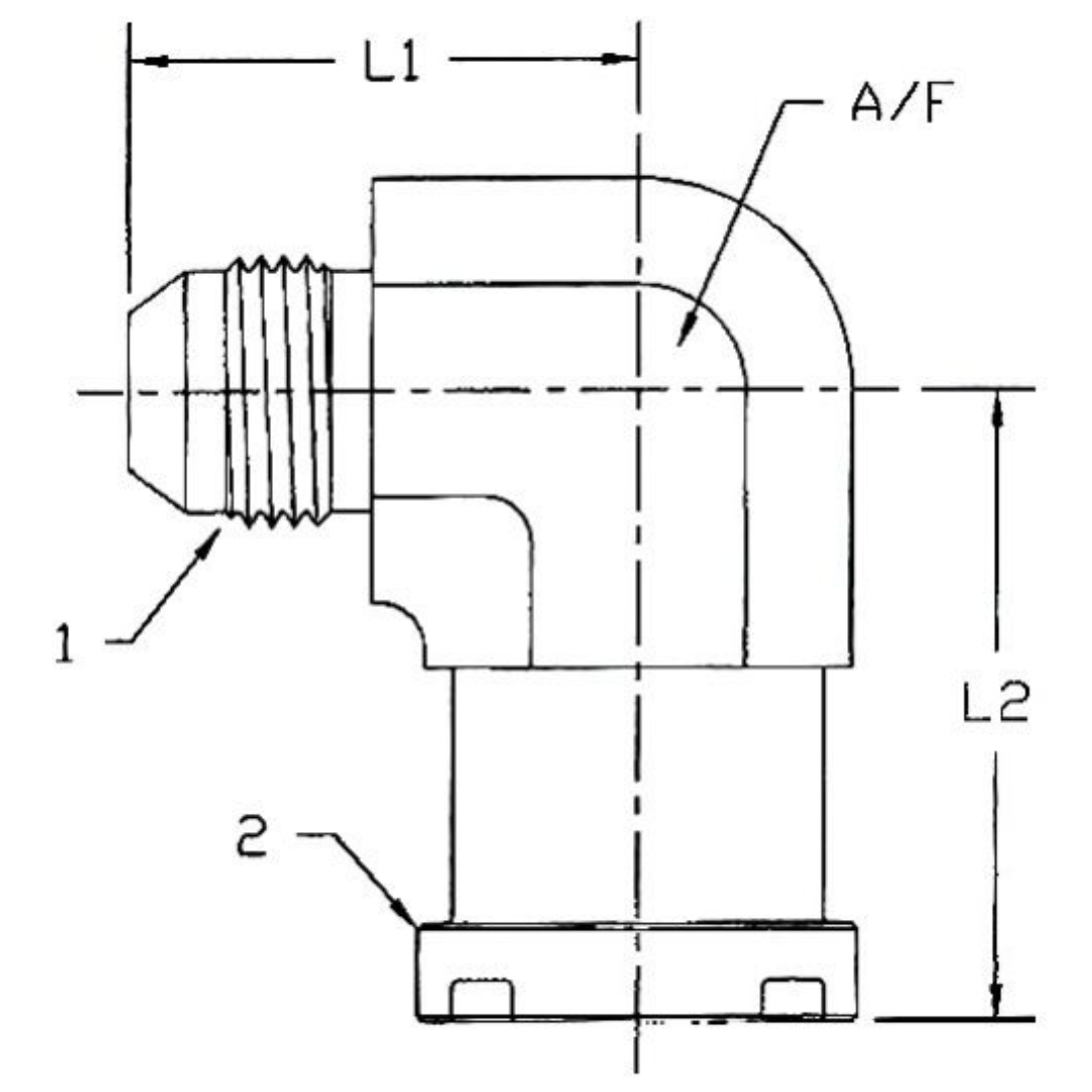 1704-32-32-FG : OneHydraulics Forged 90-Degree Steel Adapter, 2-1/2-12 (-32) Male JIC x 2" (-32) Code 61 Flange Head