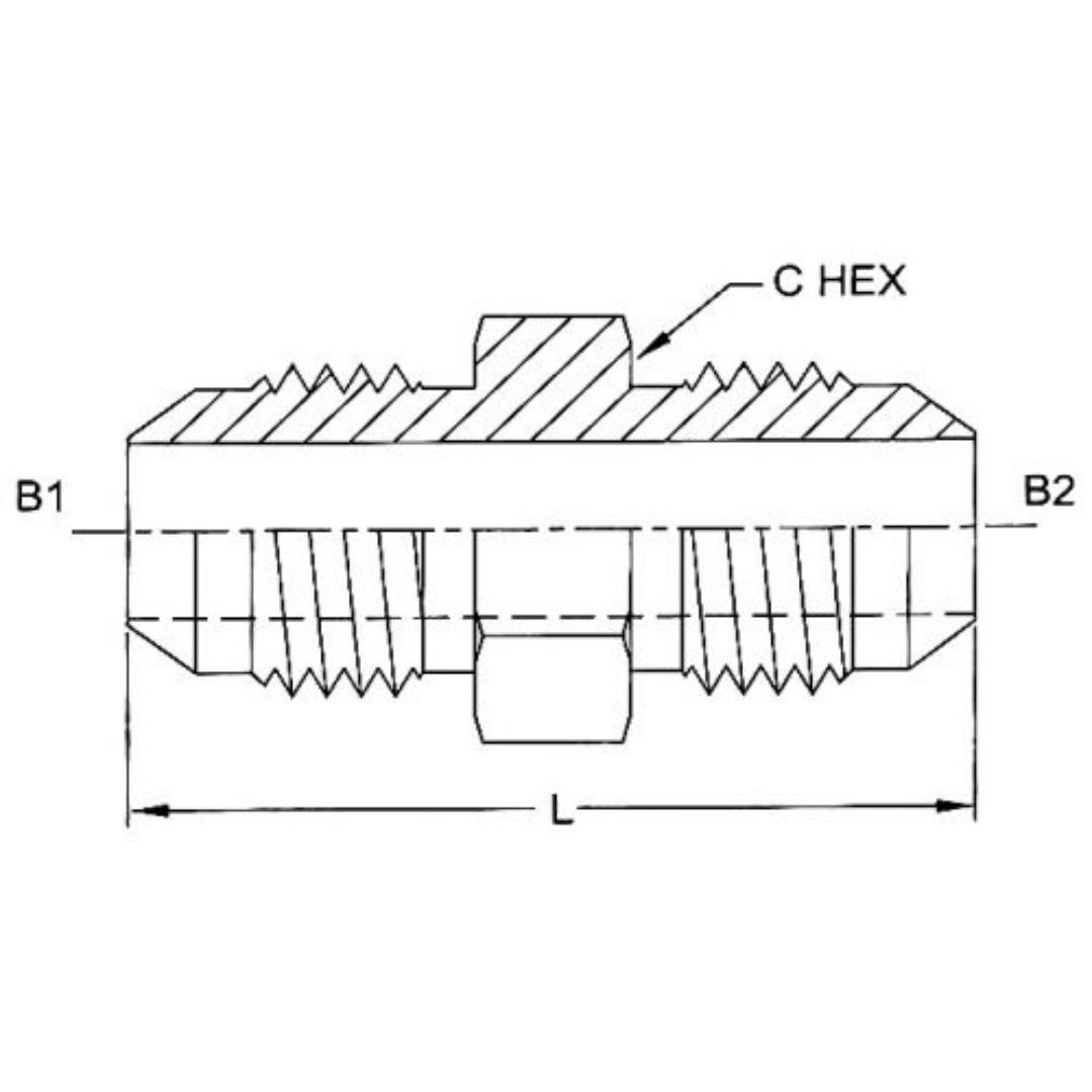 2403-04-04 : OneHydraulics Straight Steel Rigid Adapter, 7/16-20 (-04) Male JIC x 7/16-20 (-04) Male JIC, 7500psi