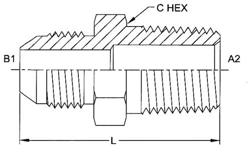 2404-32-32-B : OneHydraulics Straight Brass Rigid Adapter, 2-1/2-12 (-32) Male JIC x 2-11 1/2 (-32) Male NPT