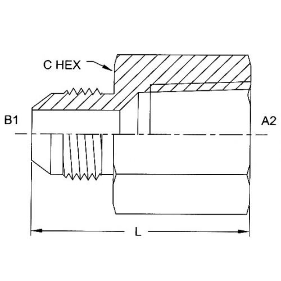 2405-05-04-B : OneHydraulics Straight Brass Adapter, 1/2-20 (-05) Male JIC x 1/4-18 (-04) Female NPT, 3300psi
