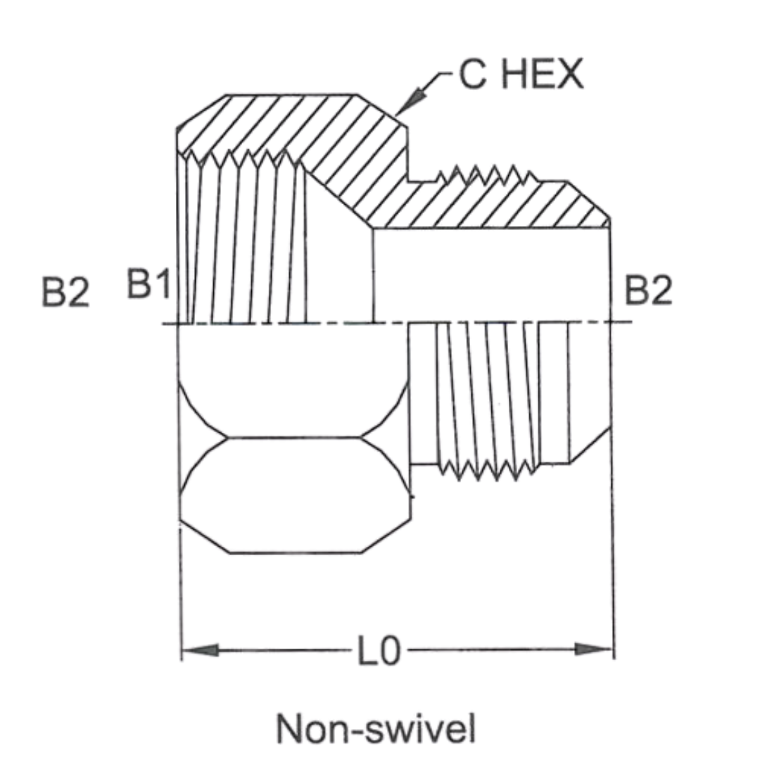2406-04-08-SS: OneHydraulics Straight Stainless Adapter, 7/16-20 (-04) Female JIC x 3/4-16 (-08) Male JIC, 7200psi