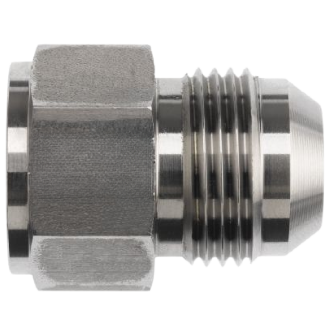2406-04-08-SS: OneHydraulics Straight Stainless Adapter, 7/16-20 (-04) Female JIC x 3/4-16 (-08) Male JIC, 7200psi