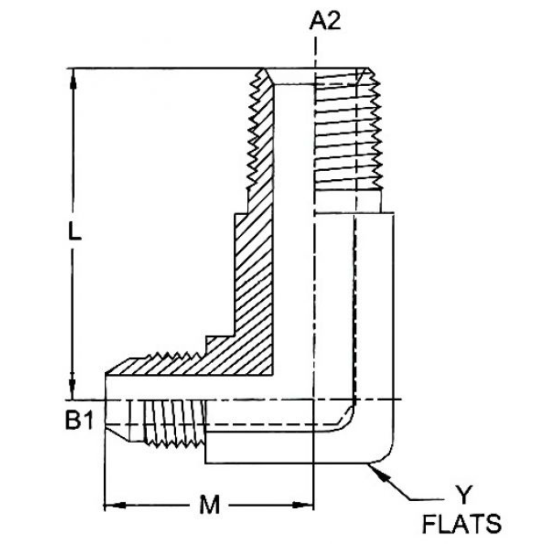 2501-L-12-12-SS : OneHydraulics 90-Degree Stainless Long Adapter, 1-1/16-12 (-12) Male JIC x 3/4-14 (-12) Male NPT, 6000psi