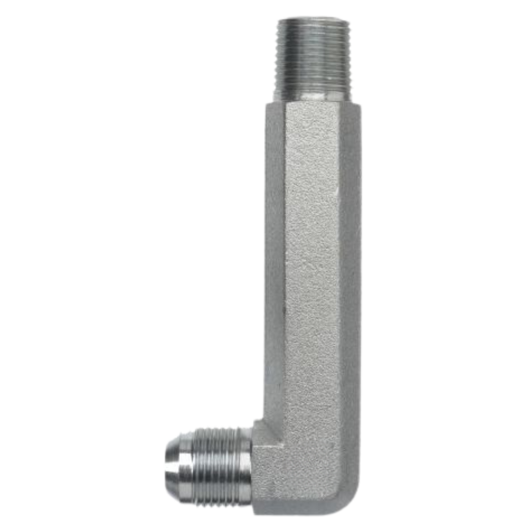 2501-LLL-08-08-FG : OneHydraulics 90-Degree Steel XX-Long Adapter, 3/4-16 (-08) Male JIC x 1/2-14 (-08) Male NPT, 6000psi