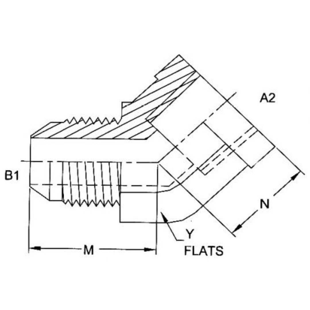 2505-12-12-SS : OneHydraulics 45-Degree Stainless Adapter, 1-1/16-12 (-12) Male JIC x 3/4-14 (-12) Female NPT