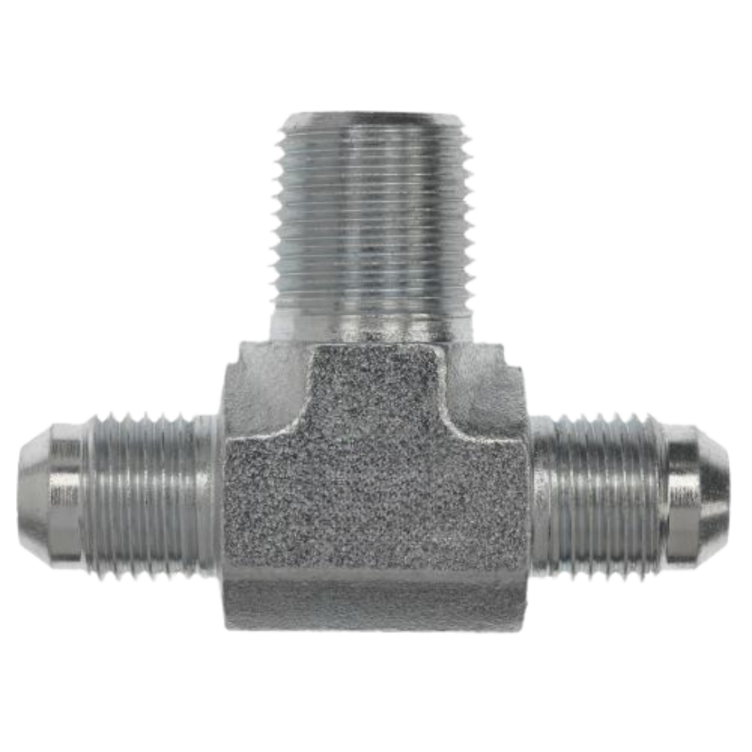 2601-08-08-06-FG : OneHydraulics Tee Steel Adapter, 3/4-16 (-08) Male JIC x 3/4-16 (-08) Male JIC x 3/8-18 (-06) Male NPT, 6000psi