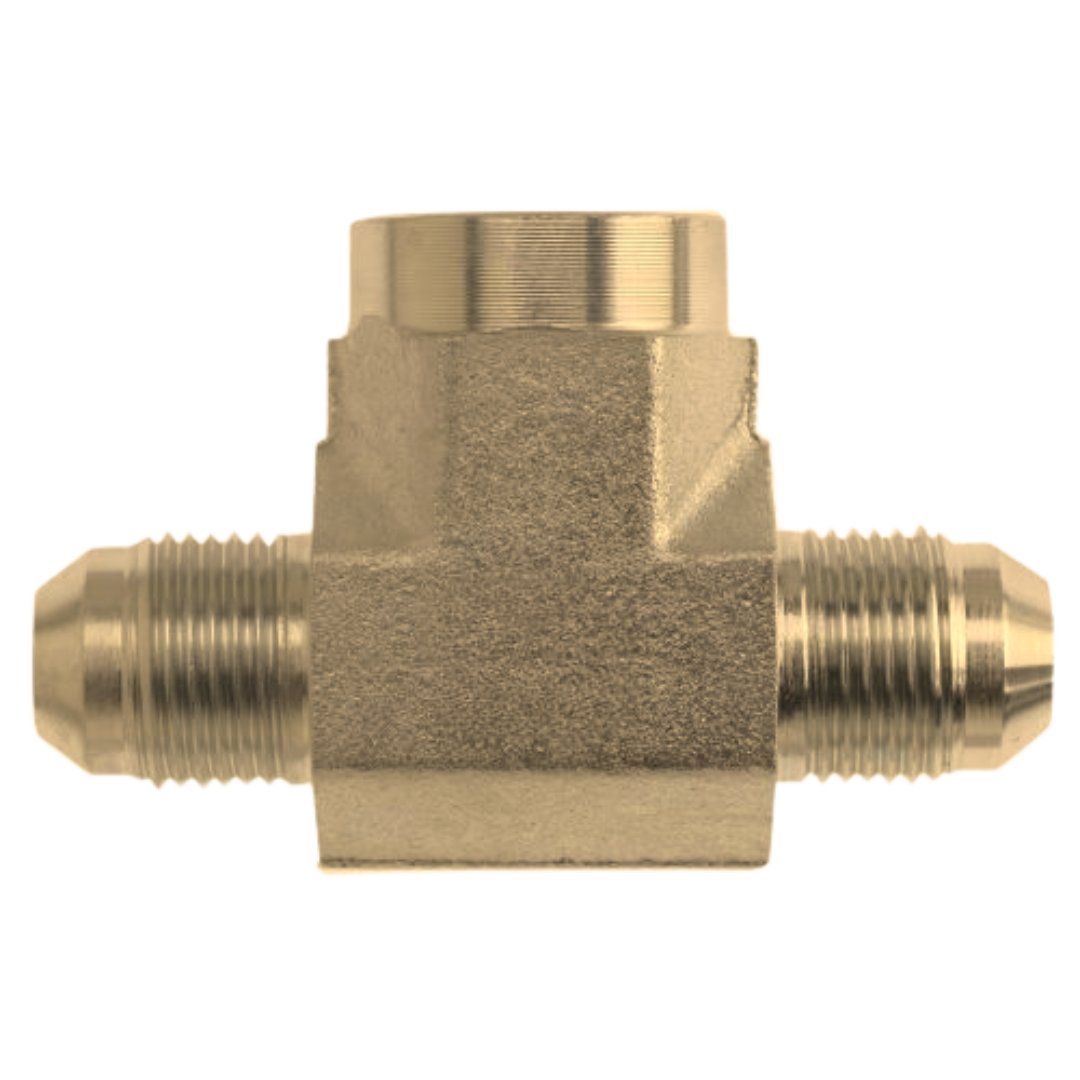 2602-12-12-12-B : OneHydraulics Tee Brass Adapter, 1-1/16-12 (-12) Male JIC x 1-1/16-12 (-12) Male JIC x 3/4-14 (-12) Female NPT, 2600psi