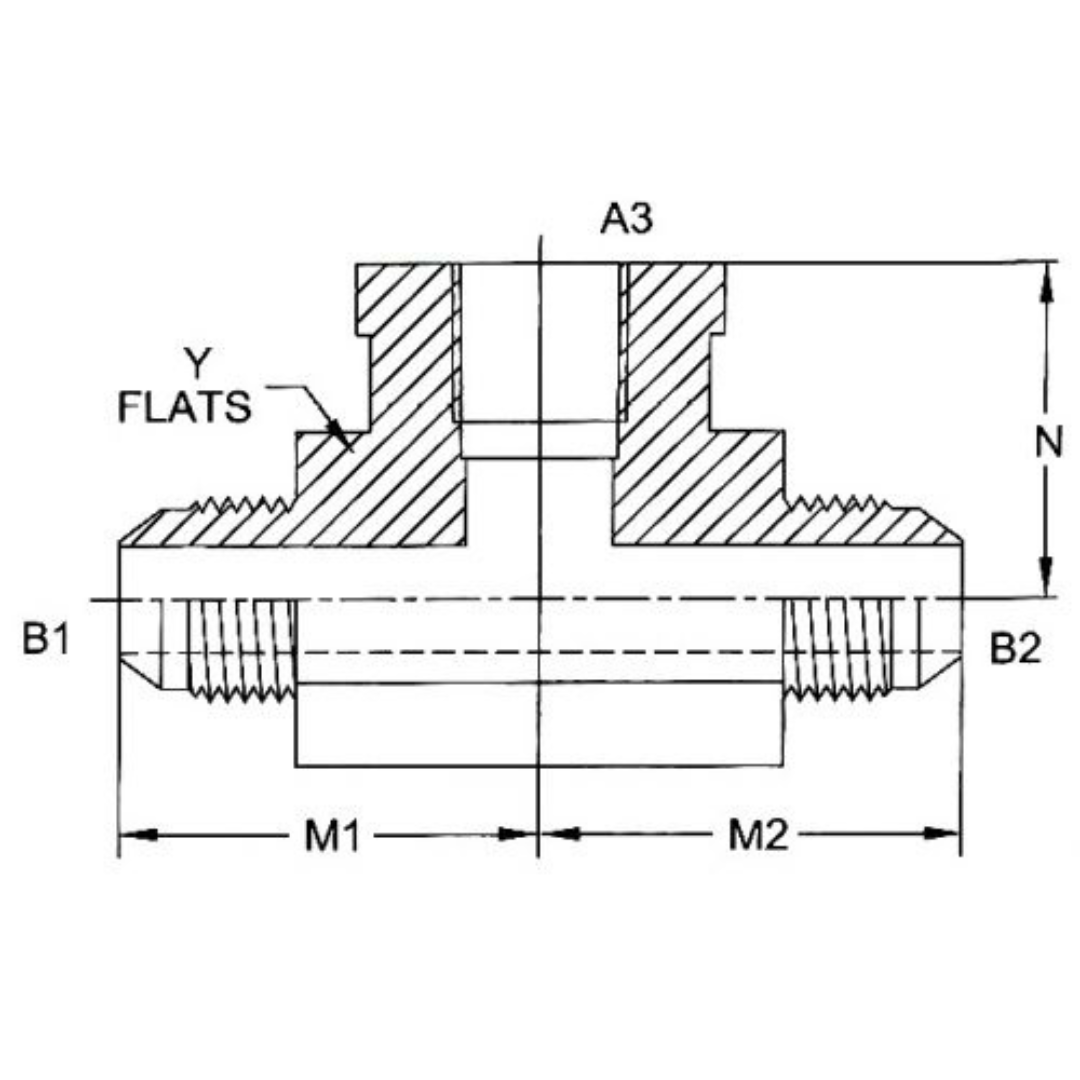 2602-14-14-12-FG : OneHydraulics Tee Steel Adapter, 1-3/16-12 (-14) Male JIC x 1-3/16-12 (-14) Male JIC x 3/4-14 (-12) Female NPT, 4000psi