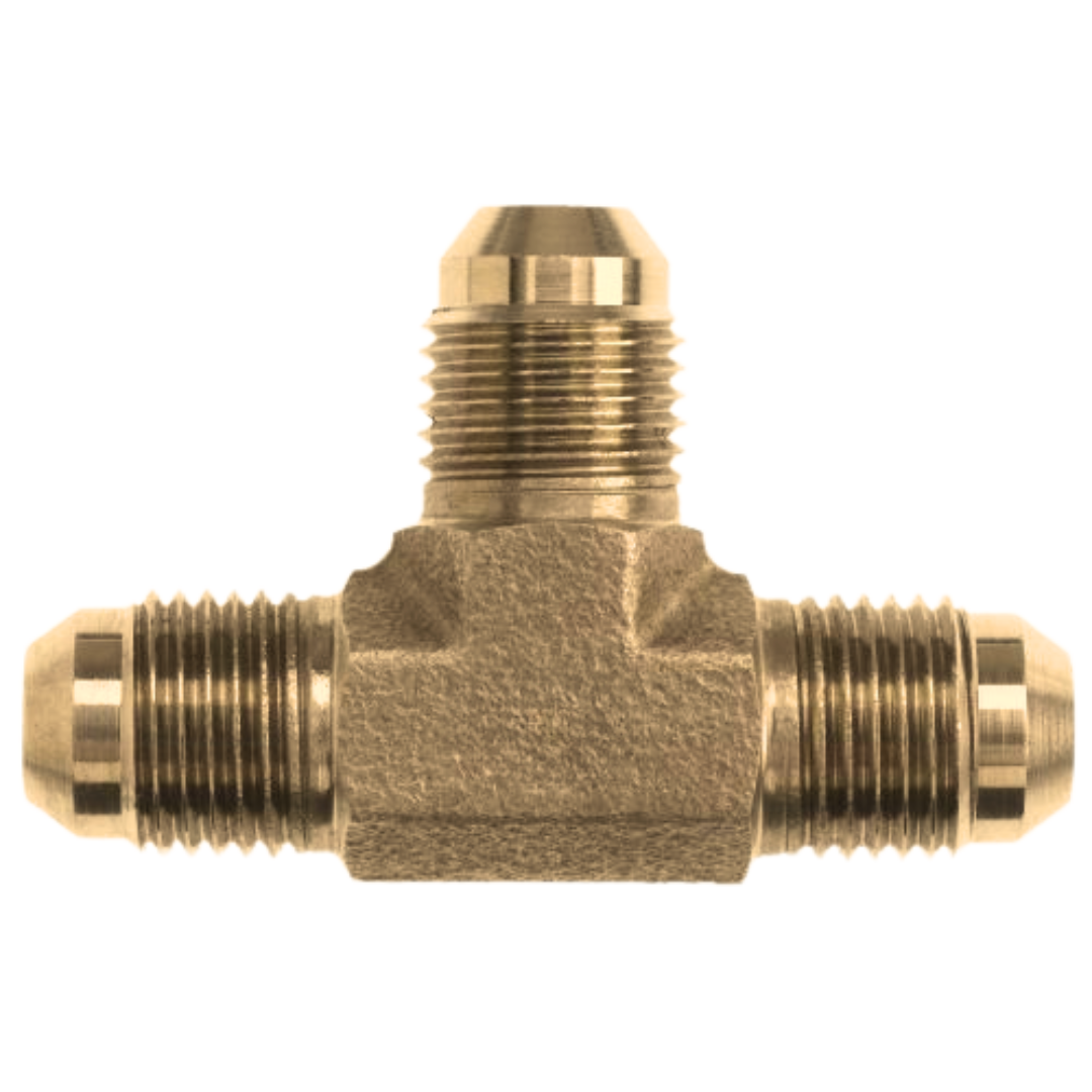 2603-04-04-04-B : OneHydraulics Tee Brass Adapter, 7/16-20 (-04) Male JIC x 7/16-20 (-04) Male JIC x 7/16-20 (-04) Male JIC, 3300psi