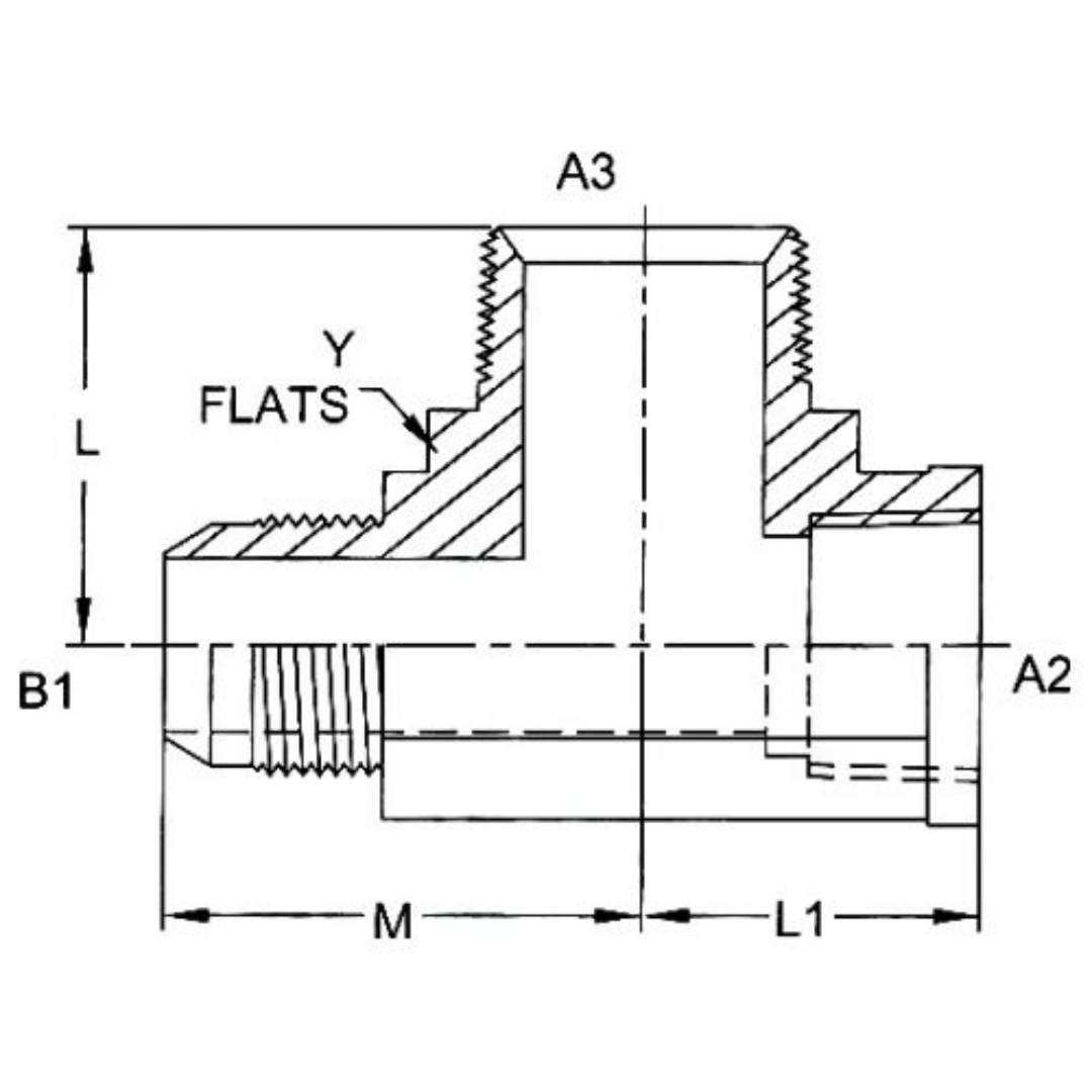 2608-16-16-16-FG : OneHydraulics Tee Steel Adapter, 1-5/16-12 (-16) Male JIC x 1-11-1/2 (-16) Female NPT x 1-11-1/2 (-16) Male NPT, 3000psi