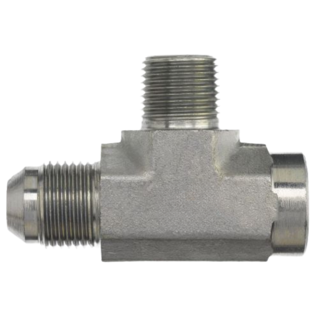 2608-16-16-16-FG : OneHydraulics Tee Steel Adapter, 1-5/16-12 (-16) Male JIC x 1-11-1/2 (-16) Female NPT x 1-11-1/2 (-16) Male NPT, 3000psi