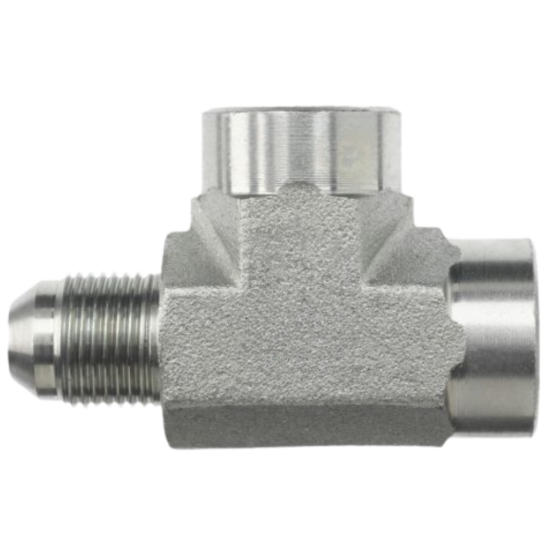 2609-20-20-20-FG : OneHydraulics Tee Steel Adapter, 1-5/8-12 (-20) Male JIC x 1-1/4-11-1/2 (-20) Female NPT x 1-1/4-11-1/2 (-20) Female NPT, 2500psi