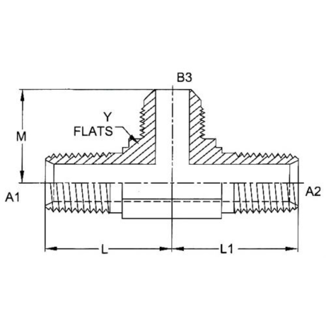 2610-08-08-10-FG : OneHydraulics Tee Steel Adapter, 1/2-14 (-08) Male NPT x 1/2-14 (-08) Male NPT x 7/8-14 (-10) Male JIC, 5000psi