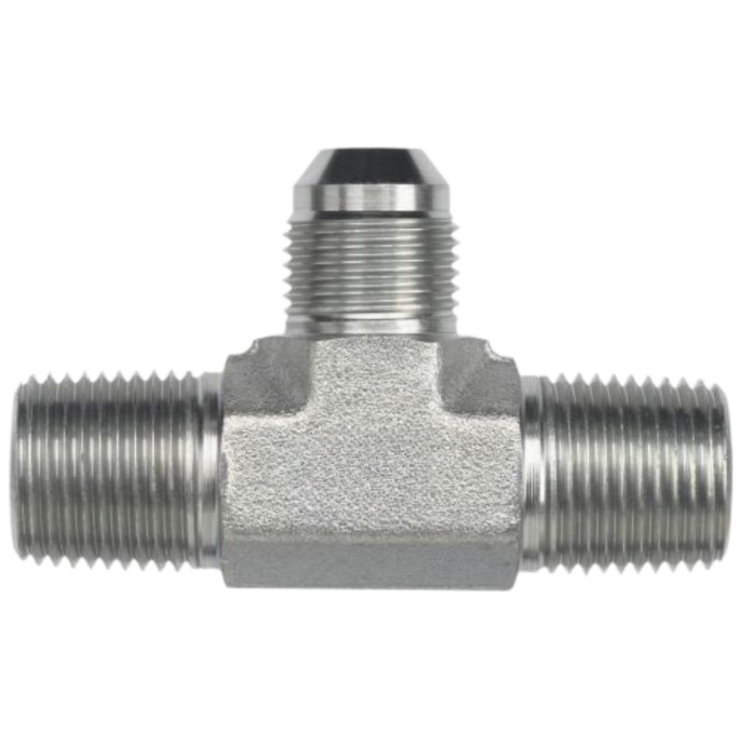 2610-08-08-10-FG : OneHydraulics Tee Steel Adapter, 1/2-14 (-08) Male NPT x 1/2-14 (-08) Male NPT x 7/8-14 (-10) Male JIC, 5000psi