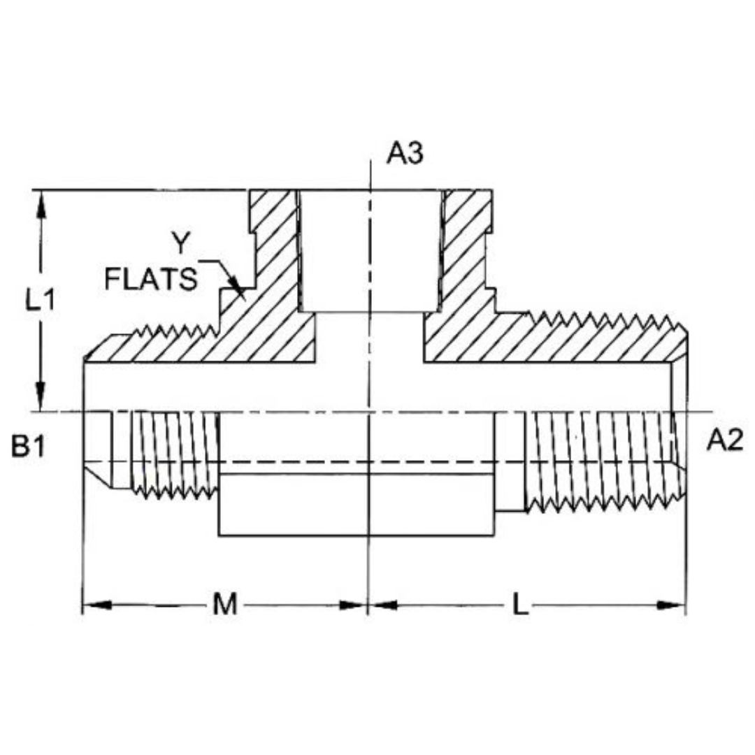 2611-08-08-08-FG : OneHydraulics Tee Steel Adapter, 3/4-16 (-08) Male JIC x 1/2-14 (-08) Male NPT x 1/2-14 (-08) Female NPT, 5000psi