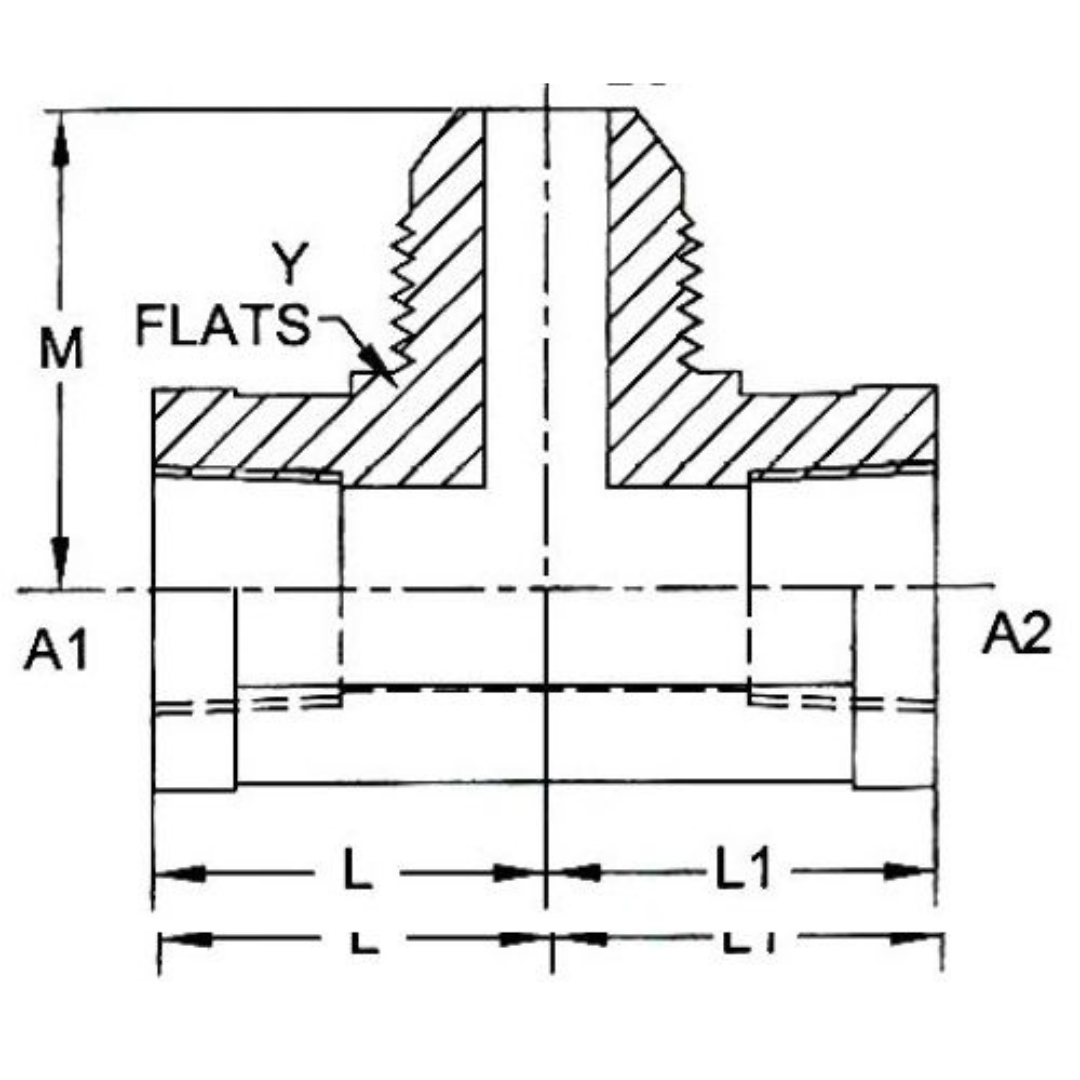 2612-04-04-06-FG : OneHydraulics Tee Steel Adapter, 1/4-18 (-04) Female NPT x 1/4-18 (-04) Female NPT x 9/16-18 (-06) Male JIC, 6000psi