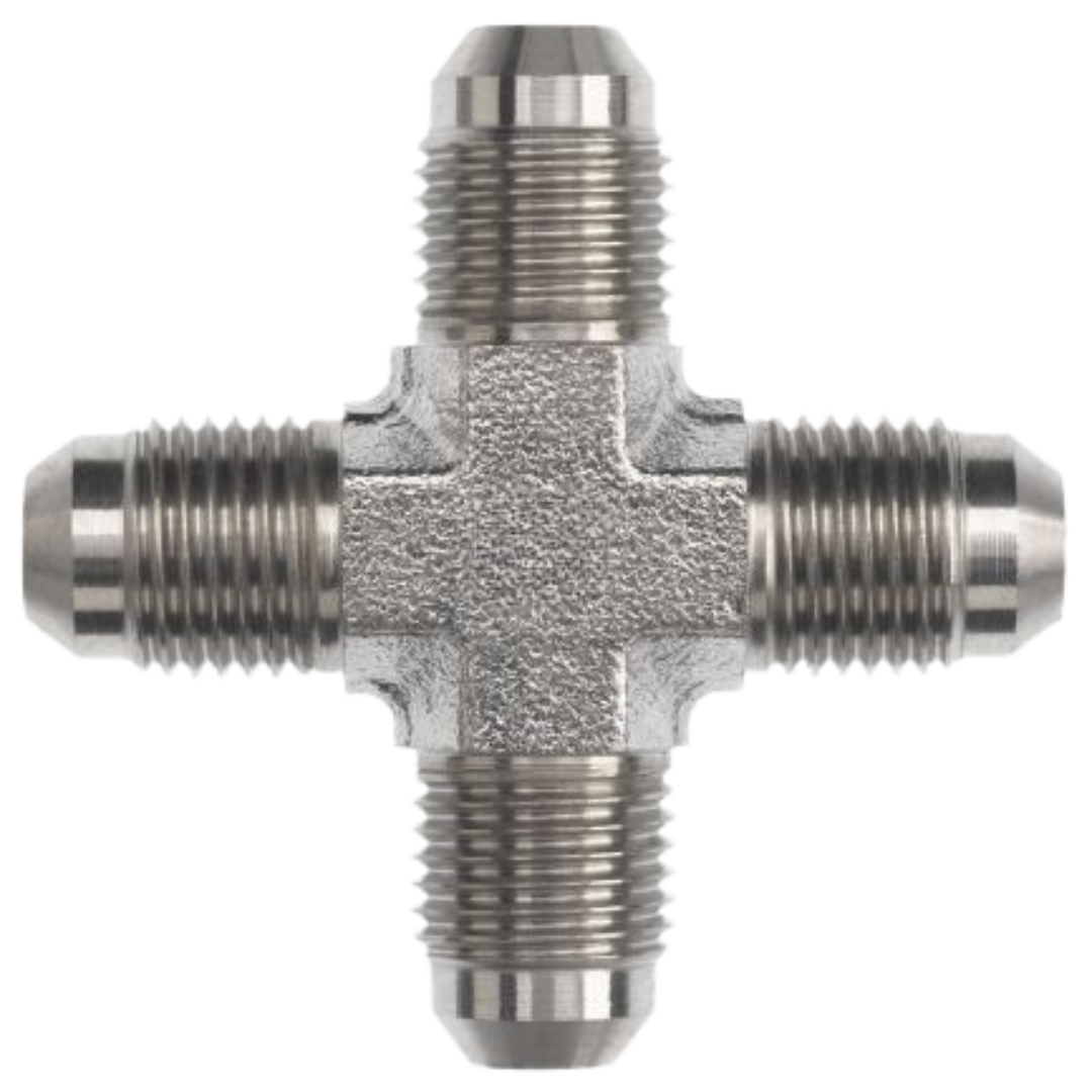 2650-24-24-24-24-FG : OneHydraulics Cross Steel Adapter, 1-7/8-12 (-24) Male JIC x 1-7/8-12 (-24) Male JIC x 1-7/8-12 (-24) Male JIC x 1-7/8-12 (-24) Male JIC, 3000psi