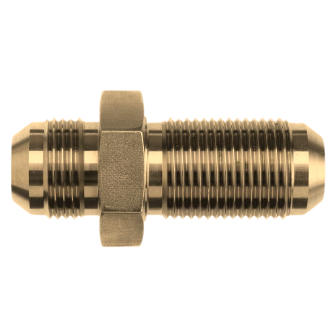 2700-06-06-B : OneHydraulics Straight Brass Bulkhead Adapter, 9/16-18 (-06) Male JIC x 9/16-18 (-06) Male JIC, 3300psi