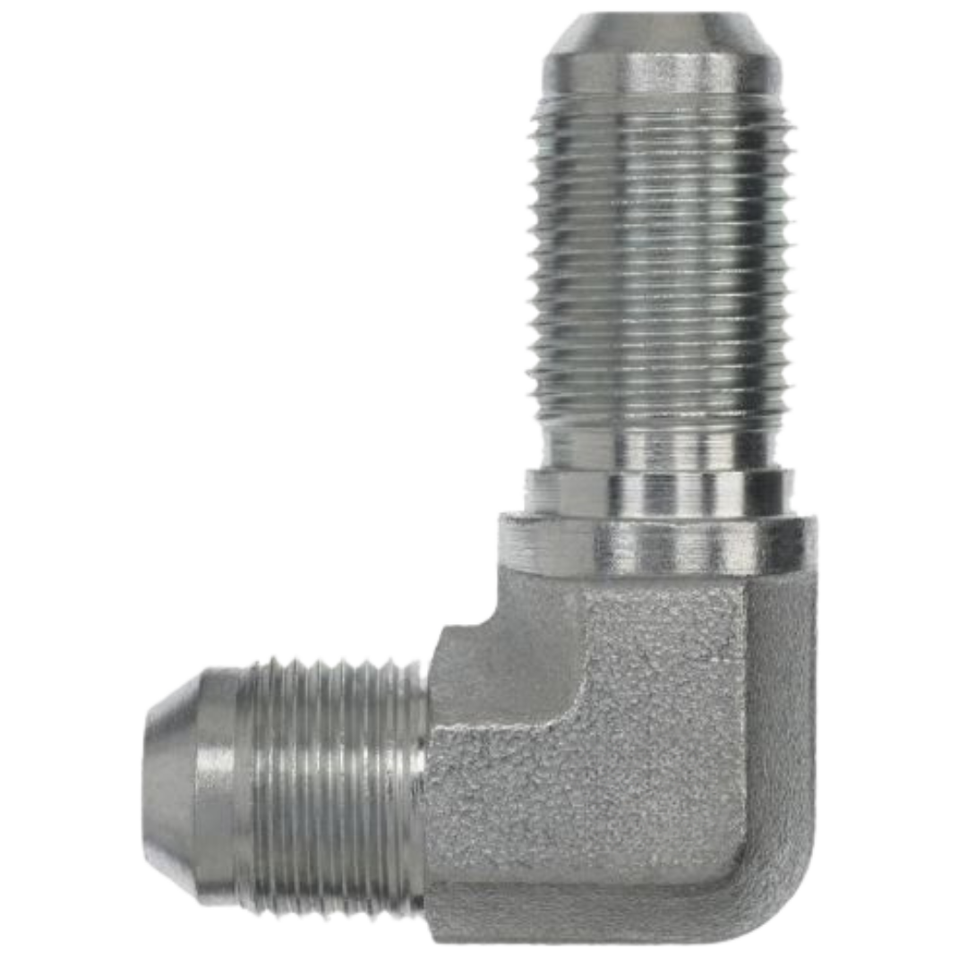 2701-08-08-FG : OneHydraulics 90-Degree Steel Adapter, 3/4-16 (-08) Male JIC x 3/4-16 (-08) Male JIC Bulkhead, 6000psi