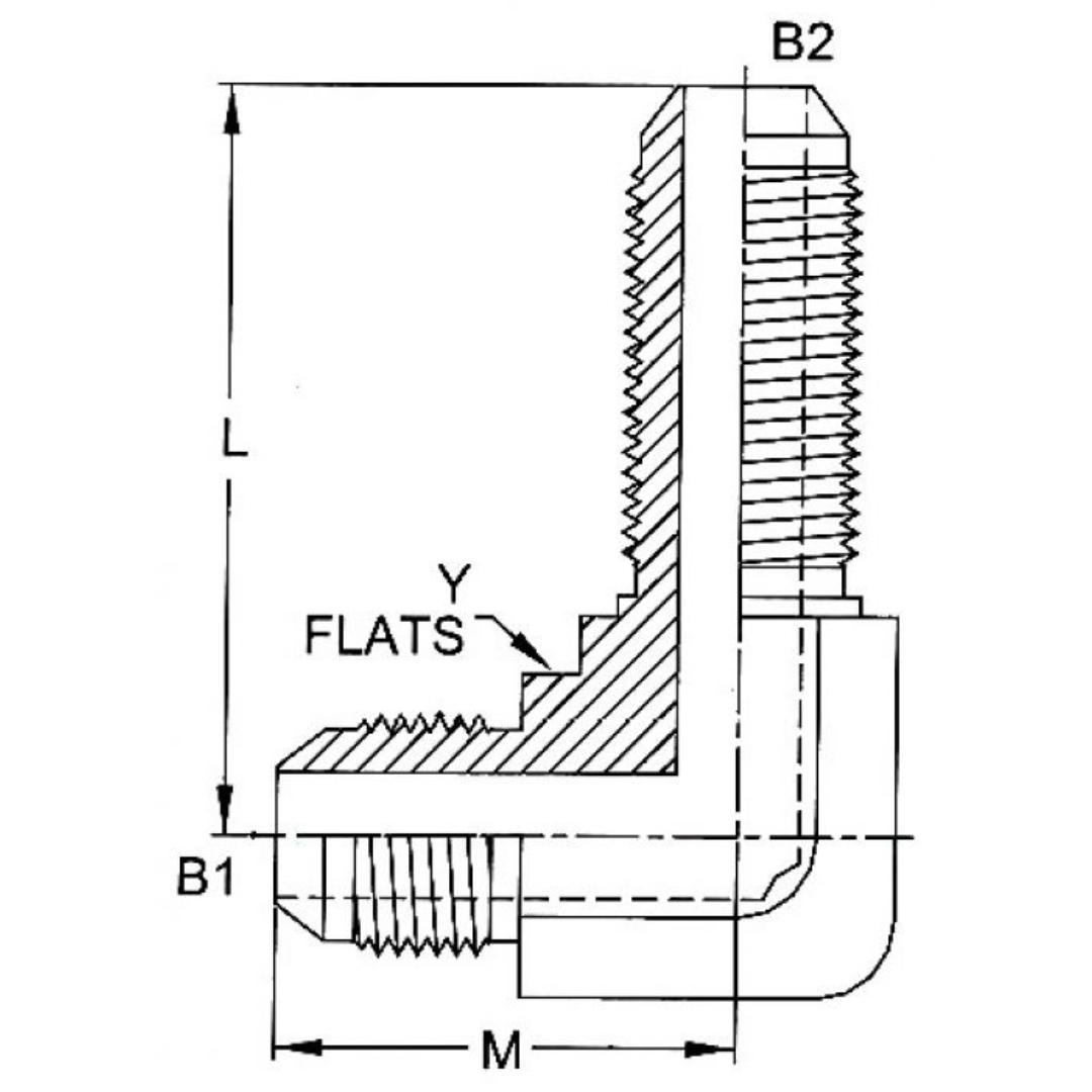 2701-08-08-FG : OneHydraulics 90-Degree Steel Adapter, 3/4-16 (-08) Male JIC x 3/4-16 (-08) Male JIC Bulkhead, 6000psi
