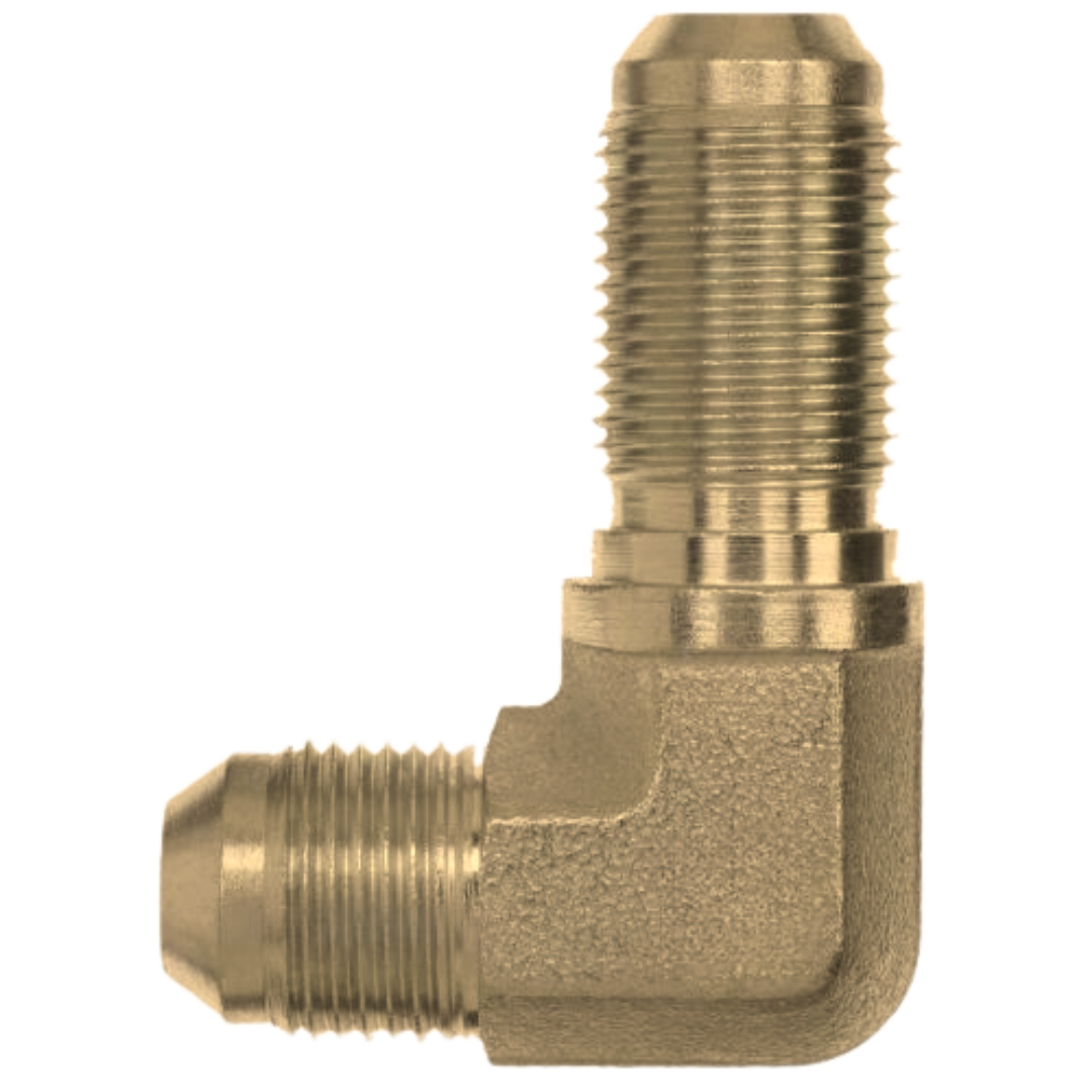 2701-04-04-B : OneHydraulics 90-Degree Brass Adapter, 7/16-20 (-04) Male JIC x 7/16-20 (-04) Male JIC Bulkhead, 3300psi