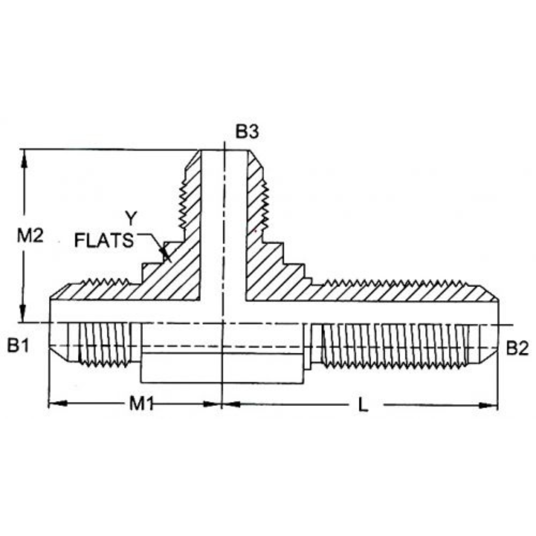 2704-08-08-08-FG : OneHydraulics Bulkhead Run Tee Steel Adapter, 3/4-16 (-08) Male JIC x 3/4-16 (-08) Male JIC Long x 3/4-16 (-08) Male JIC, 6000psi
