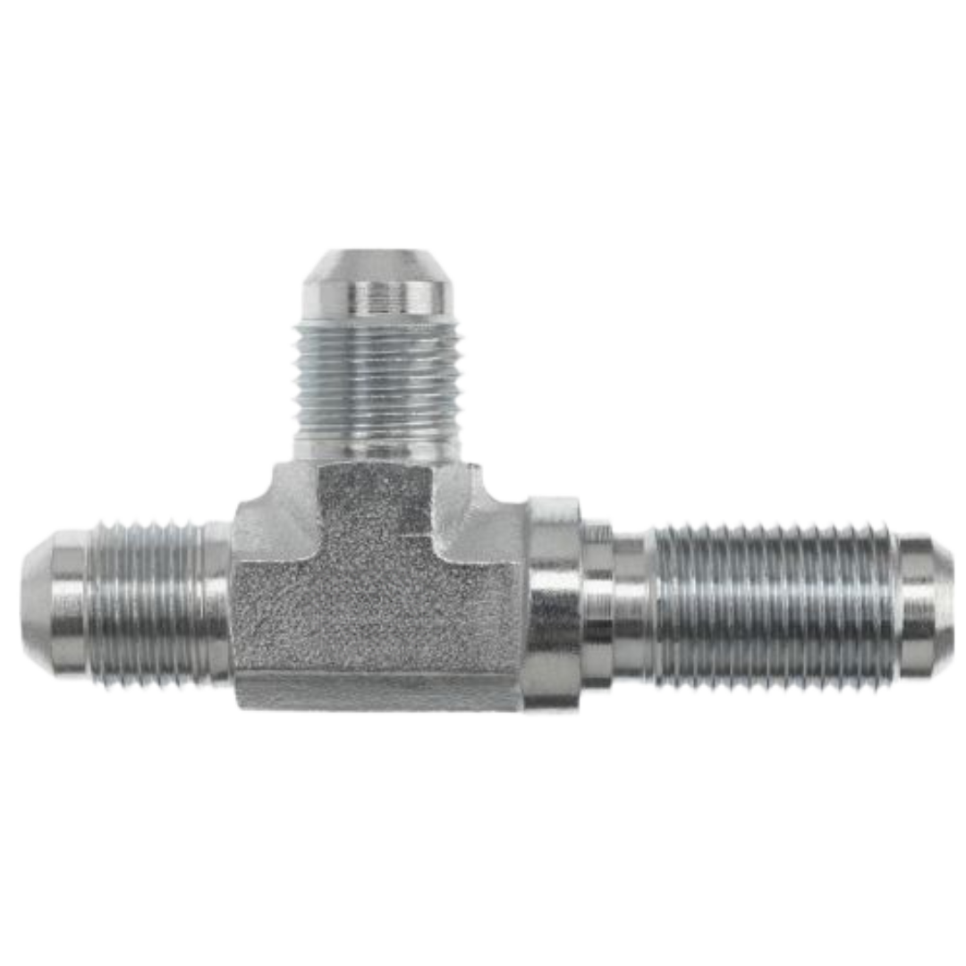 2704-08-08-08-FG : OneHydraulics Bulkhead Run Tee Steel Adapter, 3/4-16 (-08) Male JIC x 3/4-16 (-08) Male JIC Long x 3/4-16 (-08) Male JIC, 6000psi