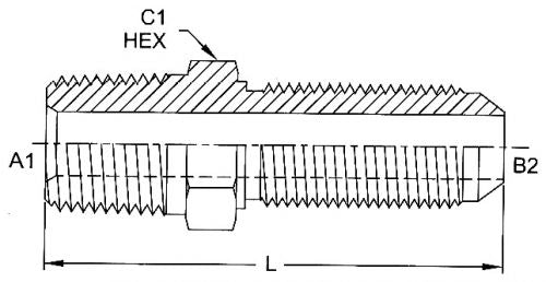 2706-06-06 : OneHydraulics Straight Steel Bulkhead Adapter, 3/8-18 (-06) Male NPT x 9/16-18 (-06) Male JIC, 6000psi