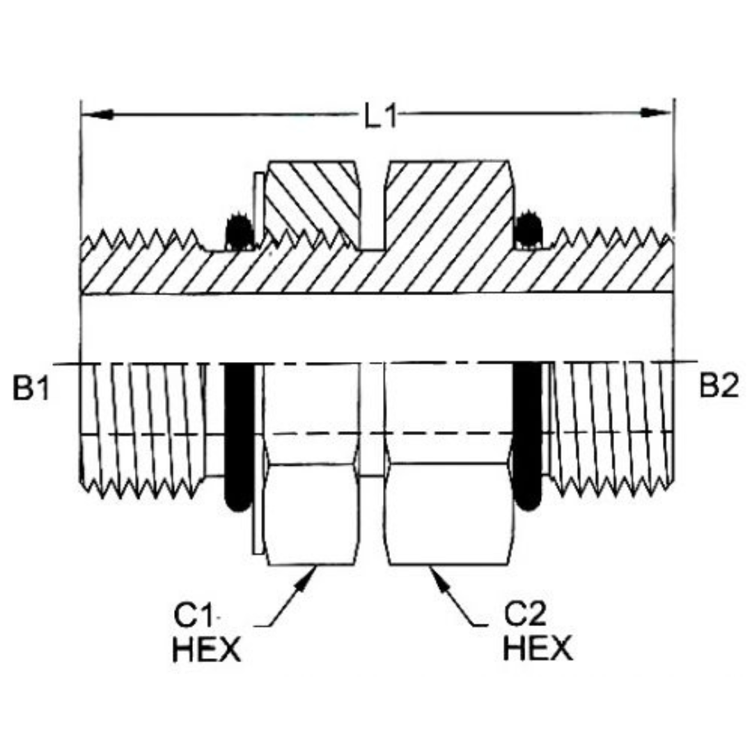 3474-16-16-NWO : OneHydraulics Straight Steel Adjustable Adapter, 1-5/16-12 (-16) Male ORB x 1-5/16-12 (-16) Male ORB, 5000psi