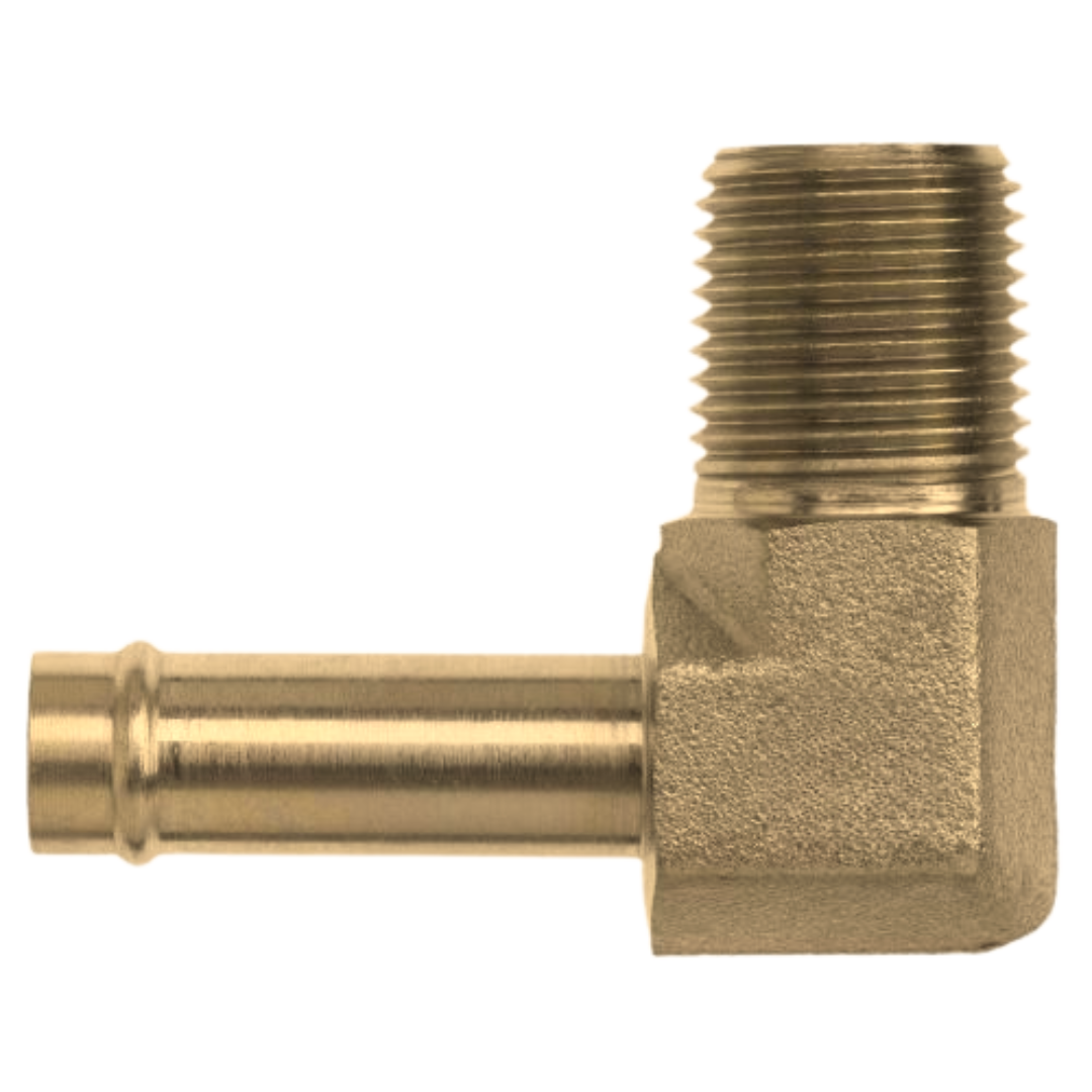 4501-04-02-B : OneHydraulics 90-Degree Brass Adapter, 1/4" (-04) Hose Barb OD x 1/8-27 (-02) Male NPTF