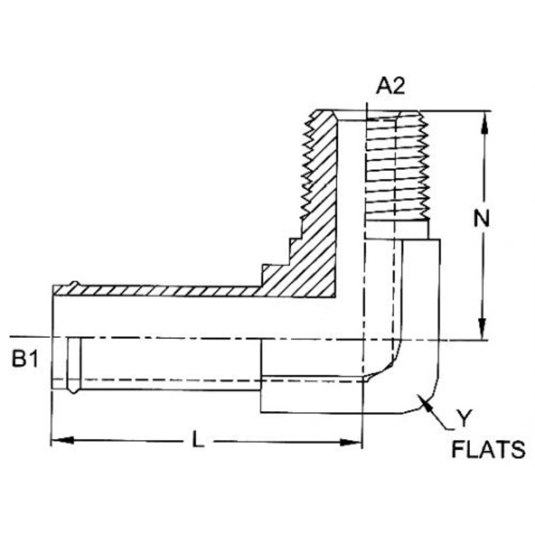 4501-10-08-FG : OneHydraulics 90-Degree Steel Adapter, 5/8" (-10) Hose Barb OD x 1/2-14 (-08) Male NPTF
