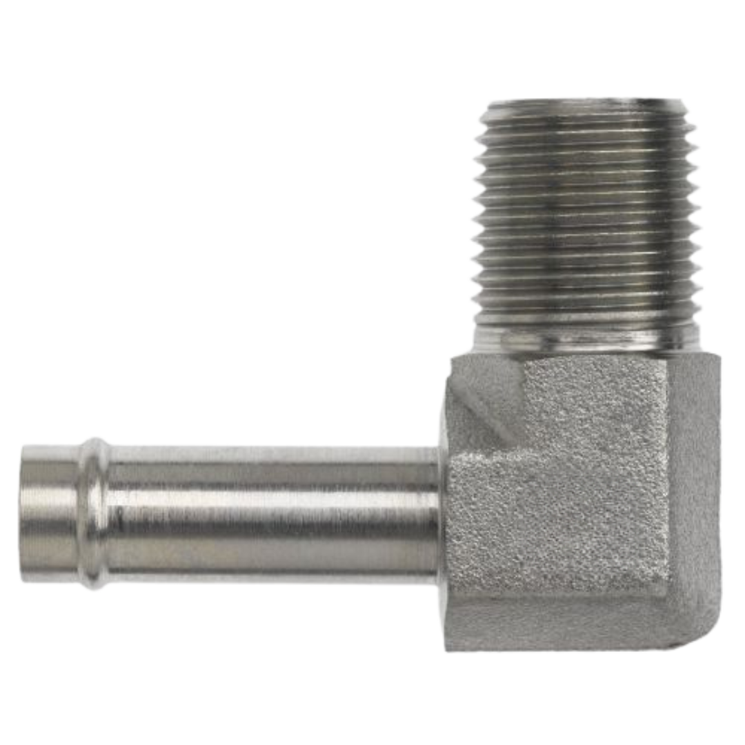 4501-10-08-FG : OneHydraulics 90-Degree Steel Adapter, 5/8" (-10) Hose Barb OD x 1/2-14 (-08) Male NPTF