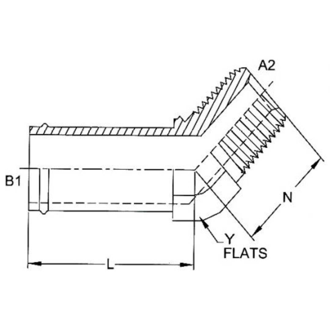 4503-16-16-SS : OneHydraulics 45-Degree Steel Adapter, 1" (-16) Hose Barb OD x 1-11-1/2 (-16) Male NPTF