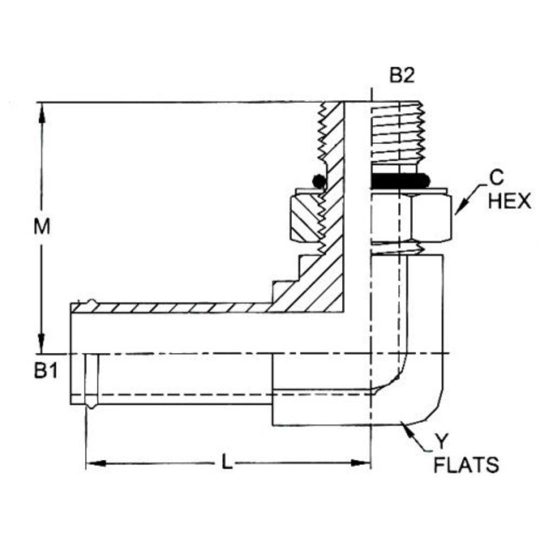 4601-08-08-NWO-FG : OneHydraulics 90-Degree Steel Adapter, 1/2" (-08) Hose Barb OD x 3/4-16 (-08) Male Adjustable ORB