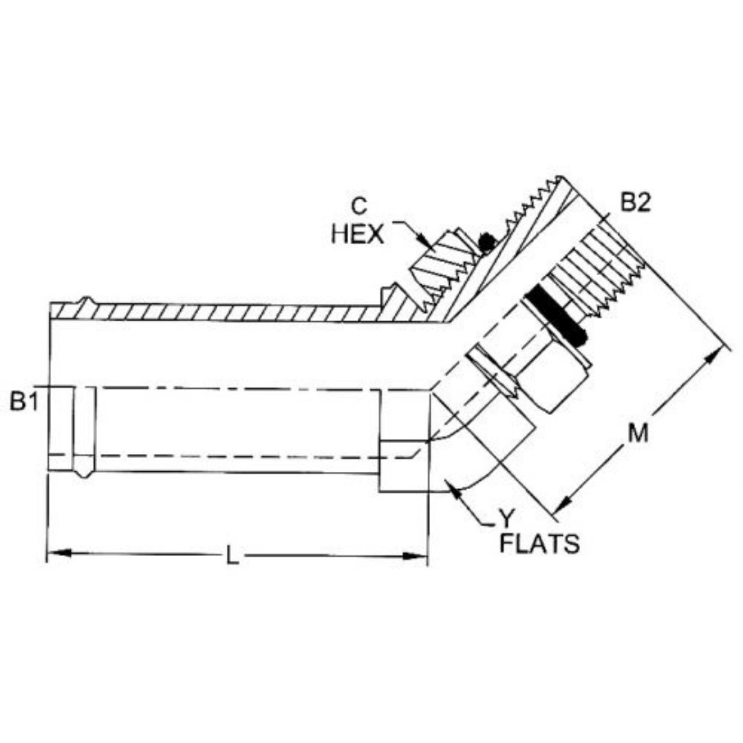 4603-32-32-NWO-FG : OneHydraulics 45-Degree Steel Adapter, 2" (-32) Hose Barb OD x 2-1/2-12 (-32) Male Adjustable ORB