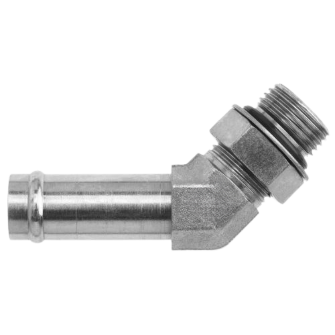4603-32-32-NWO-FG : OneHydraulics 45-Degree Steel Adapter, 2" (-32) Hose Barb OD x 2-1/2-12 (-32) Male Adjustable ORB