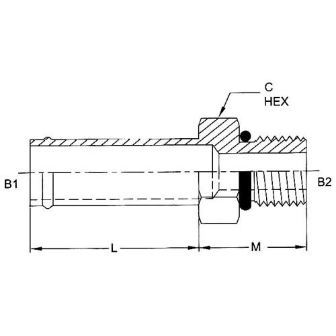 4604-20-20-O : OneHydraulics Straight Steel Adapter, 1.25" (-20) Hose Barb OD x 1-5/8-12 (-20) Male Adjustable ORB