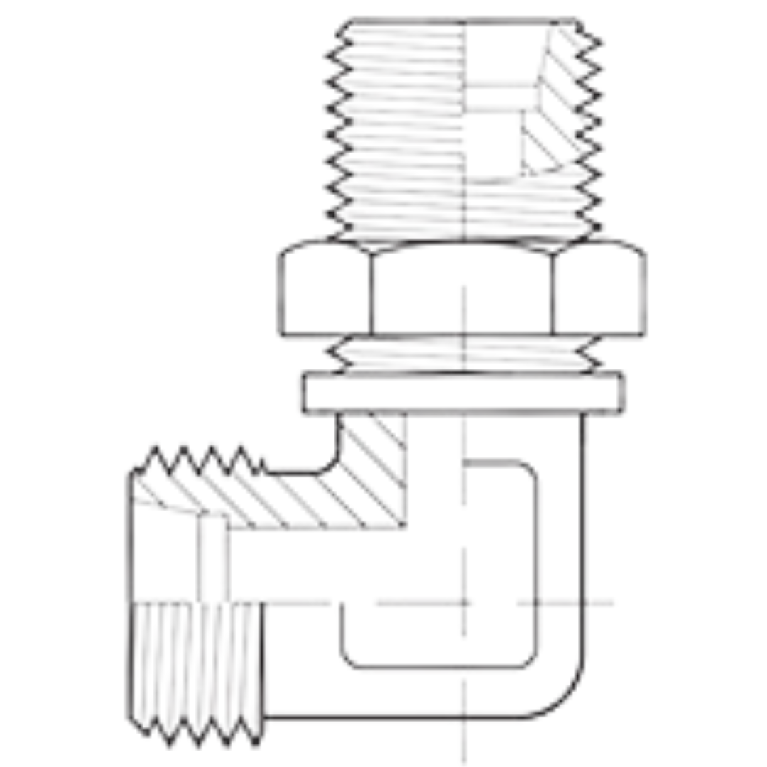 SS5042S-08 : Adaptall 90-Degree Stainless Bulkhead Union Adapter, M16 X 1.5 (-S08) Male Heavy Duty DIN x M16 X 1.5 (-S08) Male Heavy Duty DIN
