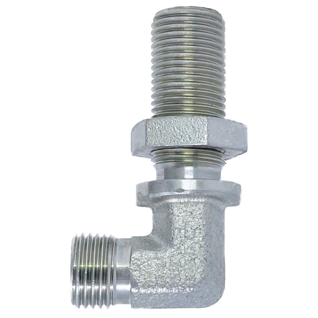 SS5042S-08 : Adaptall 90-Degree Stainless Bulkhead Union Adapter, M16 X 1.5 (-S08) Male Heavy Duty DIN x M16 X 1.5 (-S08) Male Heavy Duty DIN