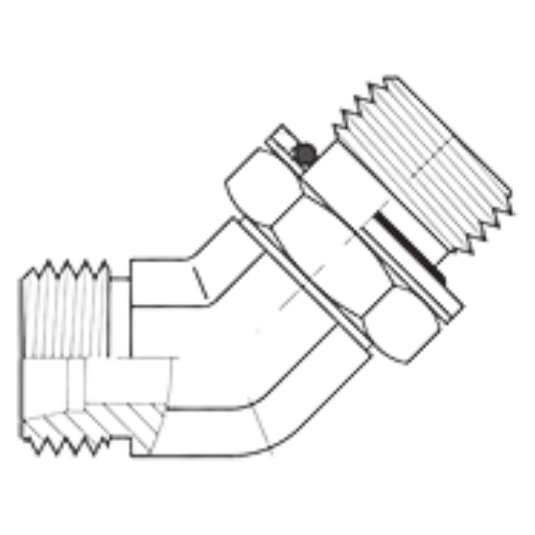 5058S-25-16 : Adaptall 45-Degree Steel Adapter, M36 X 2.0 (-S25) Male Heavy Duty DIN x 1-11 (-16) Male Adjustable BSPP