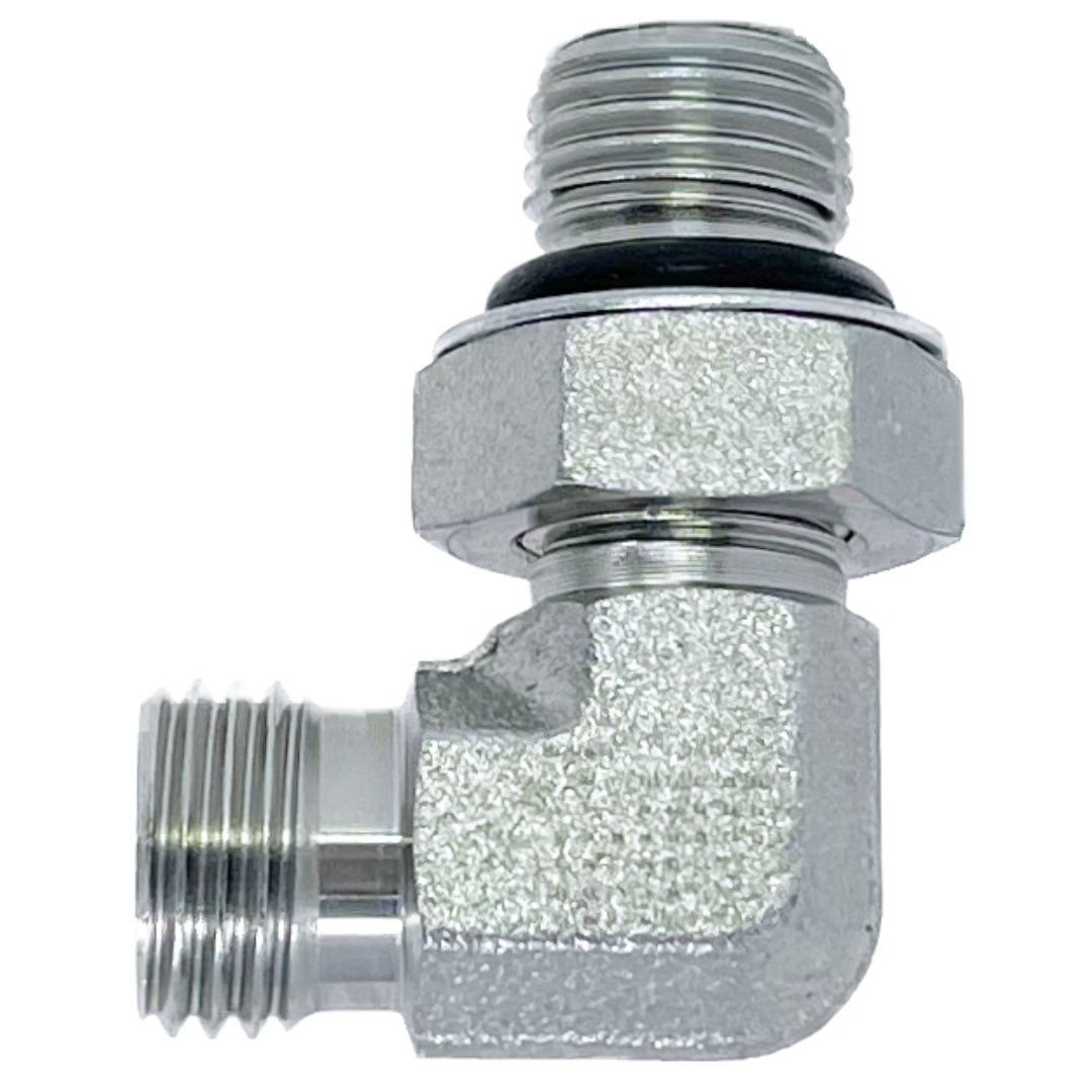 SS5059L-28-16 : Adaptall 90-Degree Stainless Adapter, M36 X 2.0 (-L28) Male Light Duty DIN x 1-11 (-16) Male Adjustable BSPP