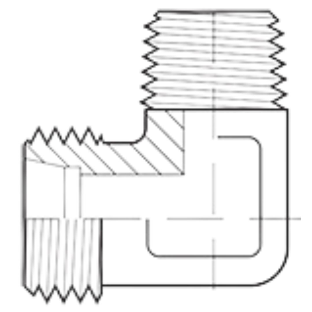 5063S-20-12 : Adaptall 90-Degree Steel Adapter, M30 X 2.0 (-S20) Male Heavy Duty DIN x 3/4-14 (-12) Male BSPT